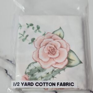 Floral Cotton Fabric with Pink Rose